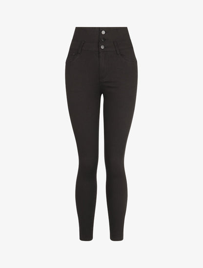 Jean skinny push up taille haute 3 boutons - Noir - 1