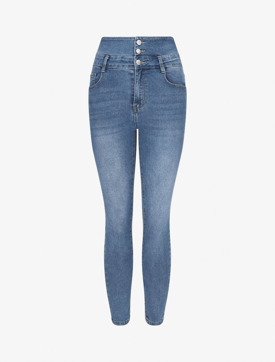 Jean taille empire coupe skinny - Bleu - 1