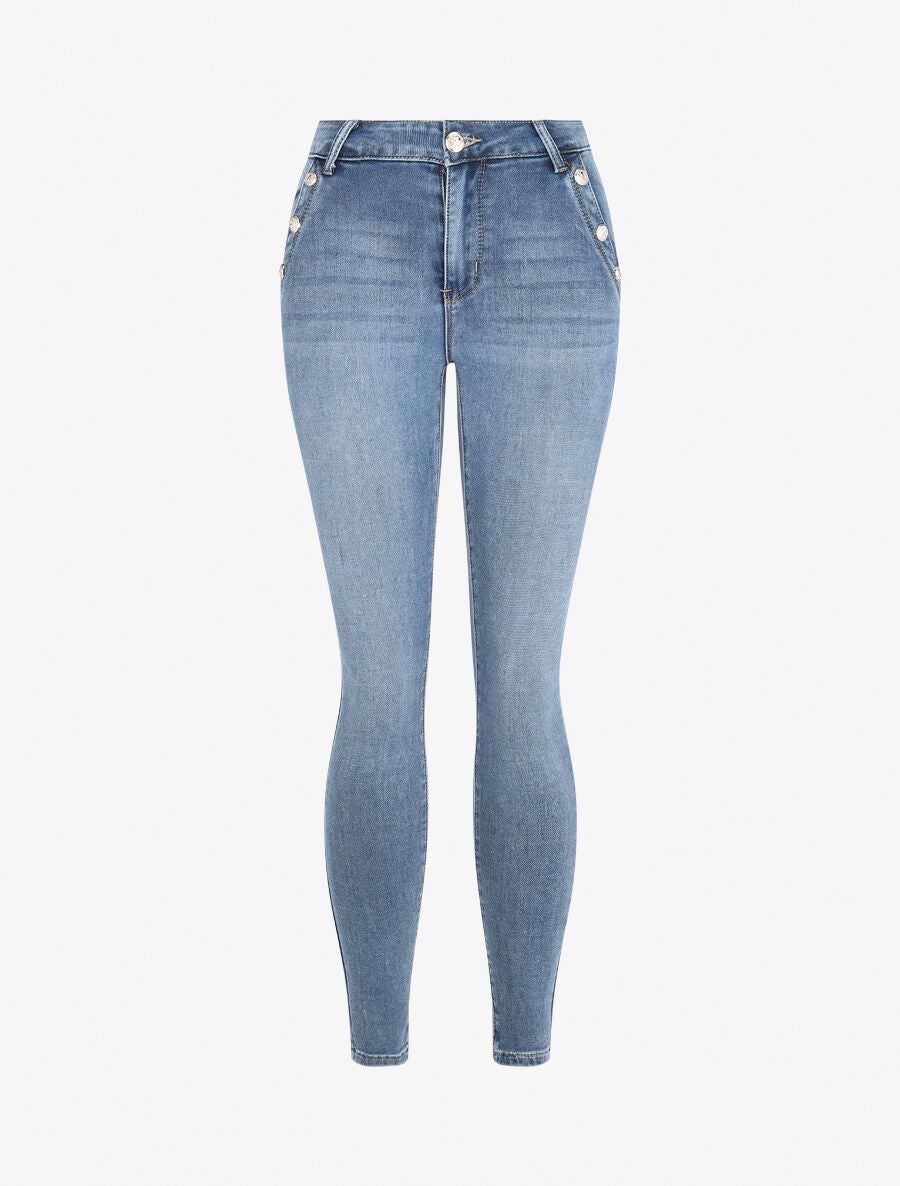 Jean skinny taille haute poches boutonnées - Bleu clair - 1