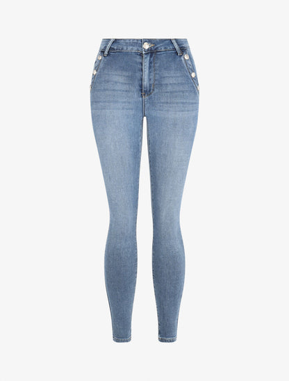 Jean skinny taille haute poches boutonnées - Bleu clair - 1