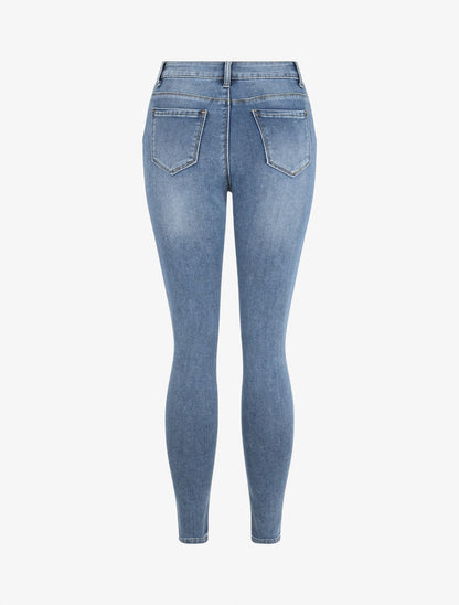 Jean skinny taille haute poches boutonnées - Bleu clair - 2