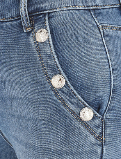 Jean skinny taille haute poches boutonnées - Bleu clair - 3