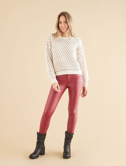 Jean skinny taille standard effet ciré - Bordeaux - 4