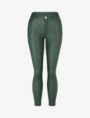 Jean skinny taille standard effet ciré - Vert foncé - 1
