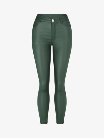 Jean skinny taille standard effet ciré - Vert foncé - 1