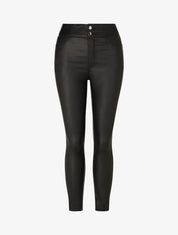 Pantalon uni en simili à 2 boutons - Noir - 4