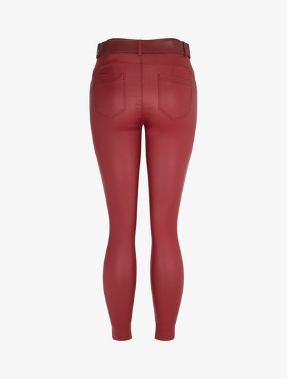 Pantalon uni en simili ceinturé - Bordeaux - 2