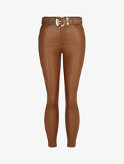 Pantalon uni en simili ceinturé - Camel - 5