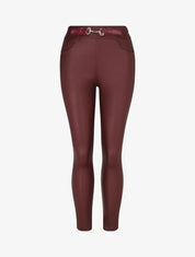 Pantalon uni en simili à détail bijou - Lie de vin - 1
