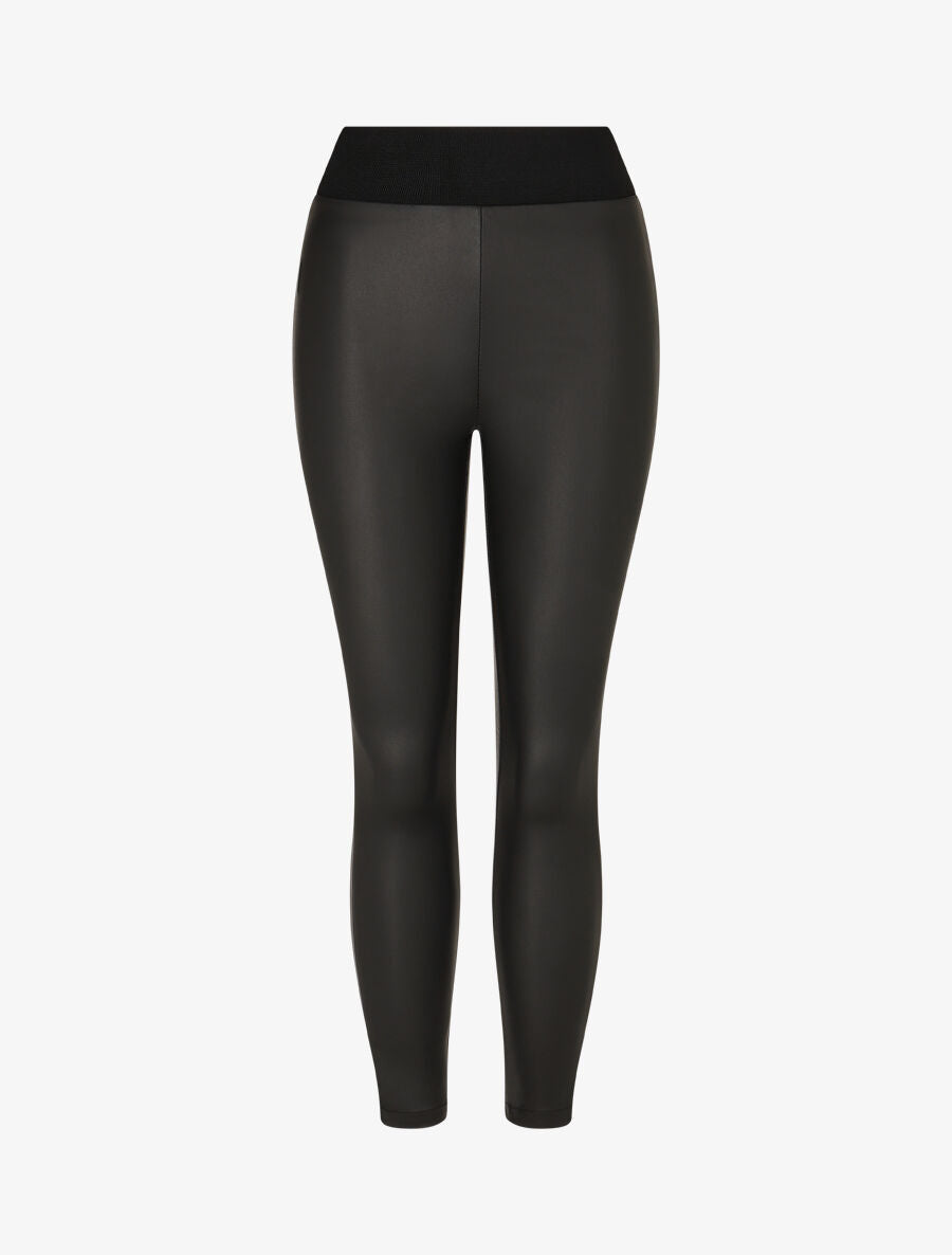 Legging uni en simili élastiqué - Noir - 5