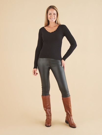 Legging uni en simili élastiqué - Noir - 4