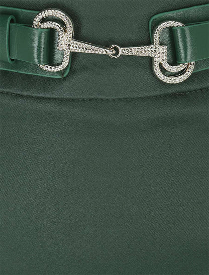 Jupe droite fendue en simili - Vert sapin - 3
