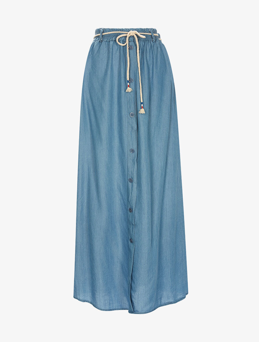 Jupe longue ceinturée - Denim - 1