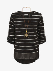 Pull superposé à rayures et manches retroussables - Noir - 1