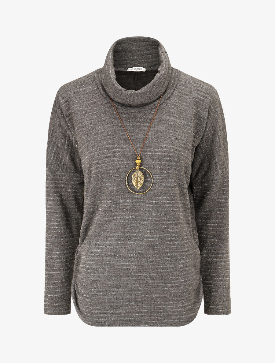Pull fin à rayures irisées et côtés froncés - Gris - 4