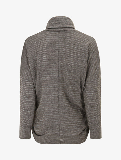 Pull fin à rayures irisées et côtés froncés - Gris - 2