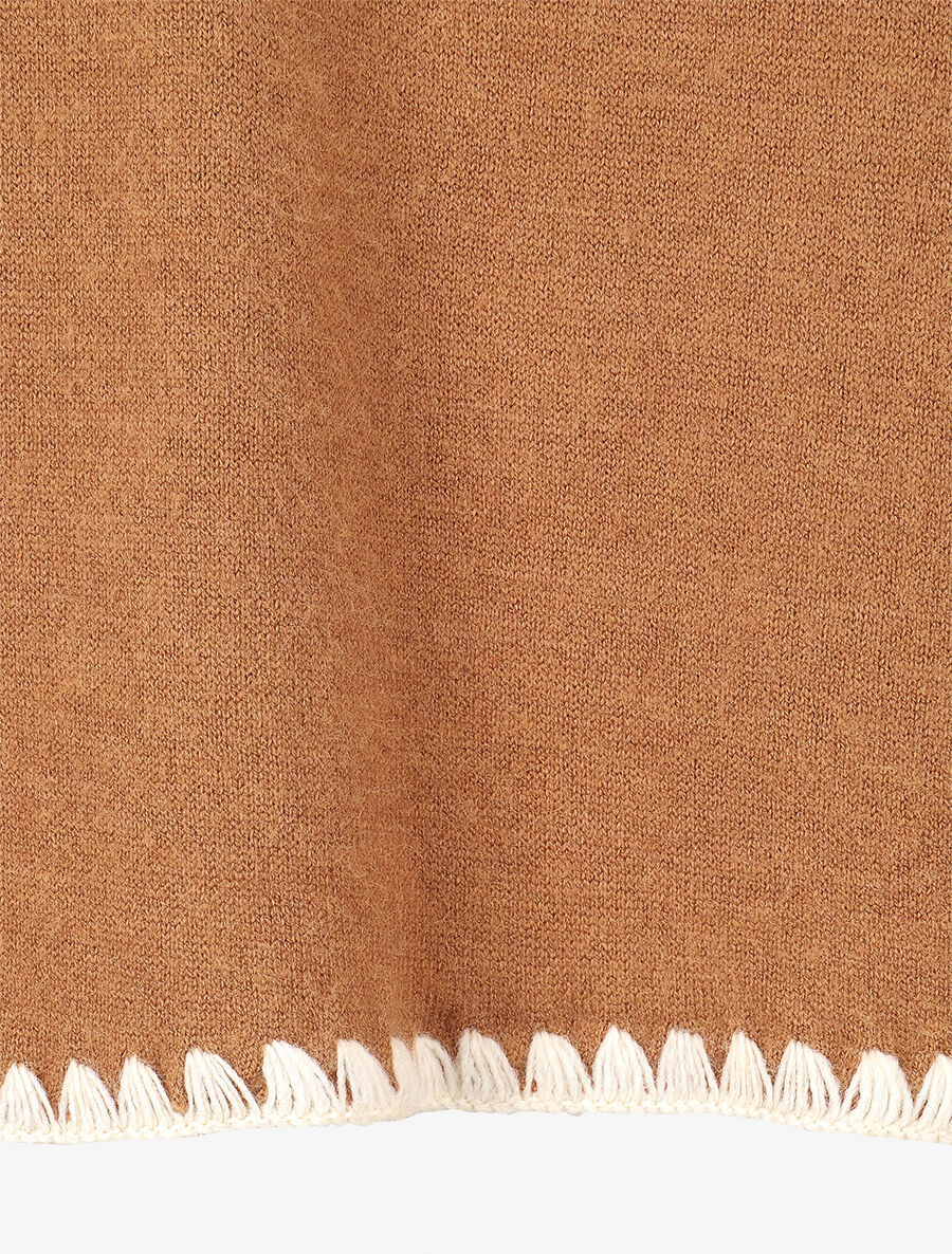 Pull fin uni à bords brodés - Camel - 3