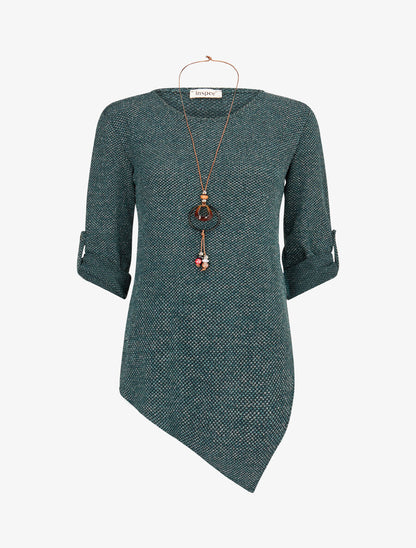 Pull long asymétrique et lamé - Vert sapin - 5