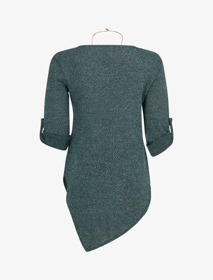 Pull long asymétrique et lamé - Vert sapin - 2
