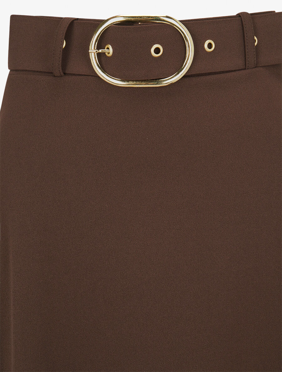 Jupe trapèze ceinturée - Marron - 3