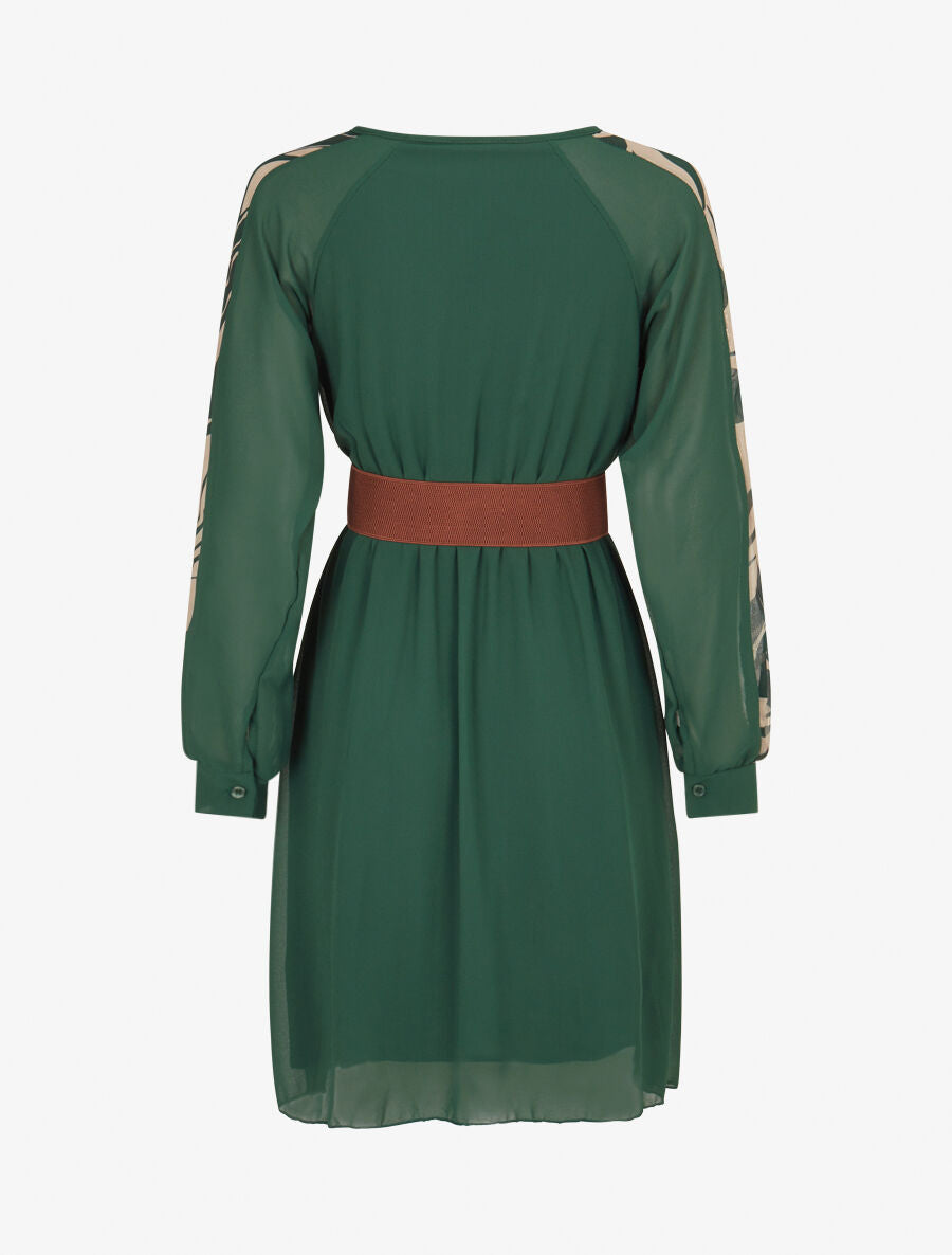 Robe patineuse à manches imprimées - Vert sapin - 2