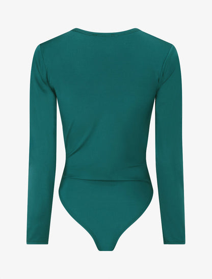 Body à détail dentelle et ventre plissé - Vert - 2