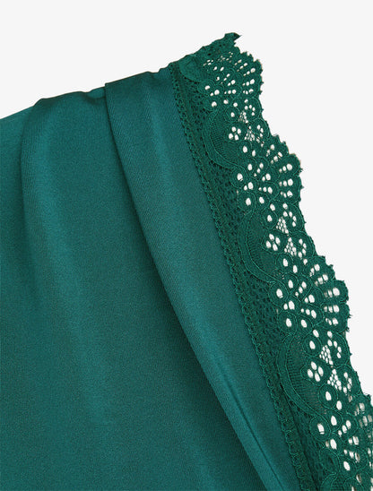 Body à détail dentelle et ventre plissé - Vert - 3