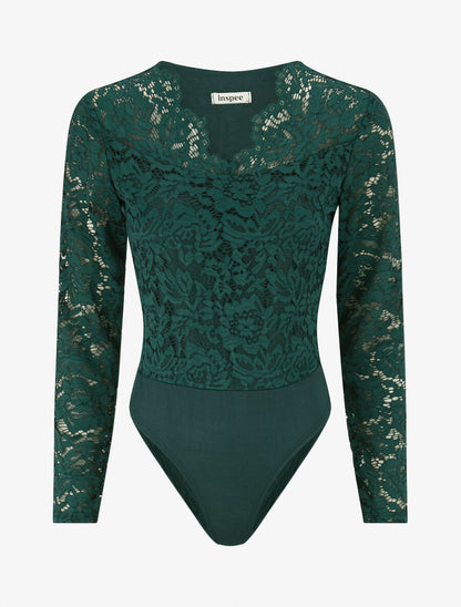 Body en dentelle doublée - Vert - 4