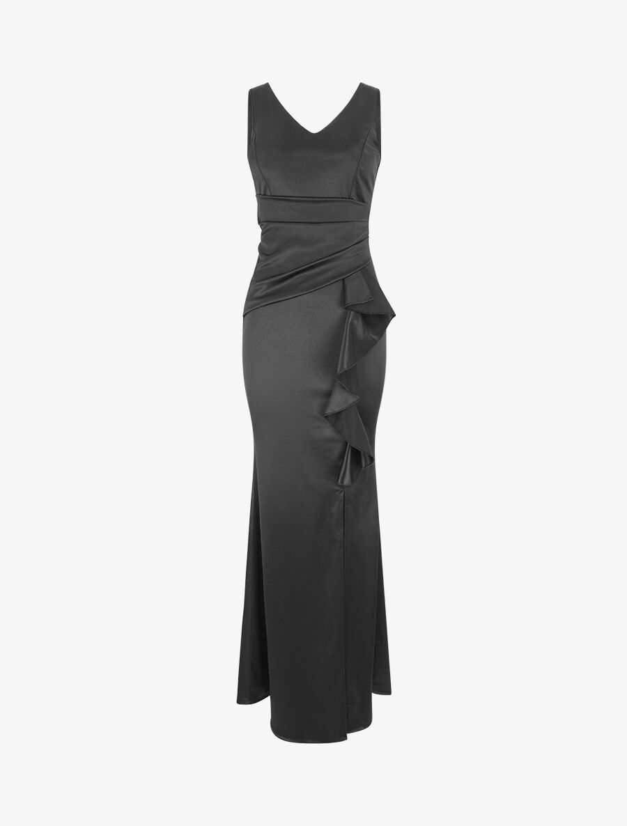 Robe de soirée à pans ondulé - Noir - 5