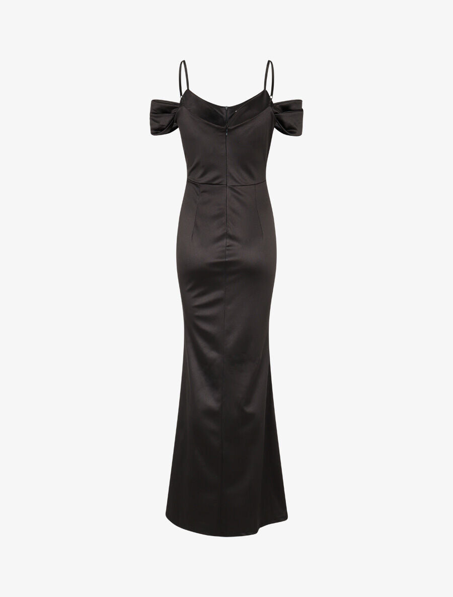 Robe longue fendue à épaules dénudées - Noir - 2