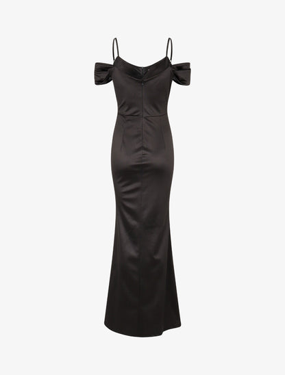 Robe longue fendue à épaules dénudées - Noir - 2