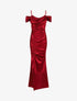 Robe longue fendue à épaules dénudées - Bordeaux - 5