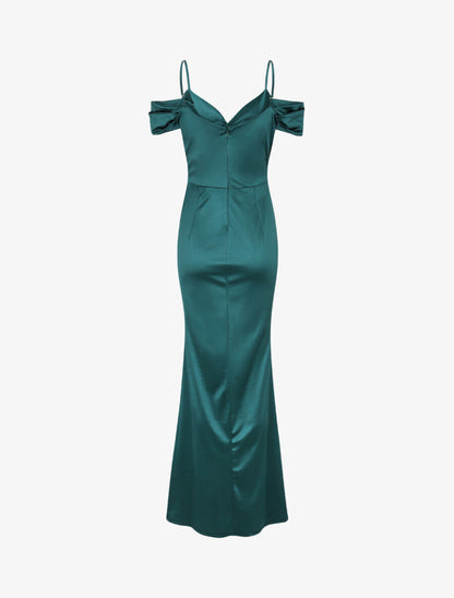 Robe longue fendue à épaules dénudées - Vert sapin - 2