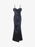 Robe longue fendue à col V - Bleu nuit - 4