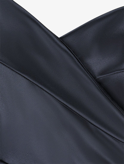 Robe longue fendue à col V - Bleu nuit - 3