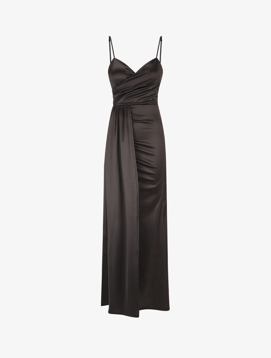 Robe longue fendue à fines bretelles - Noir - 4