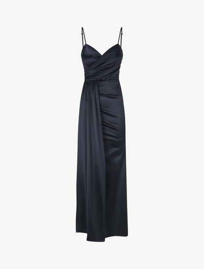 Robe longue fendue à fines bretelles - Bleu nuit - 4