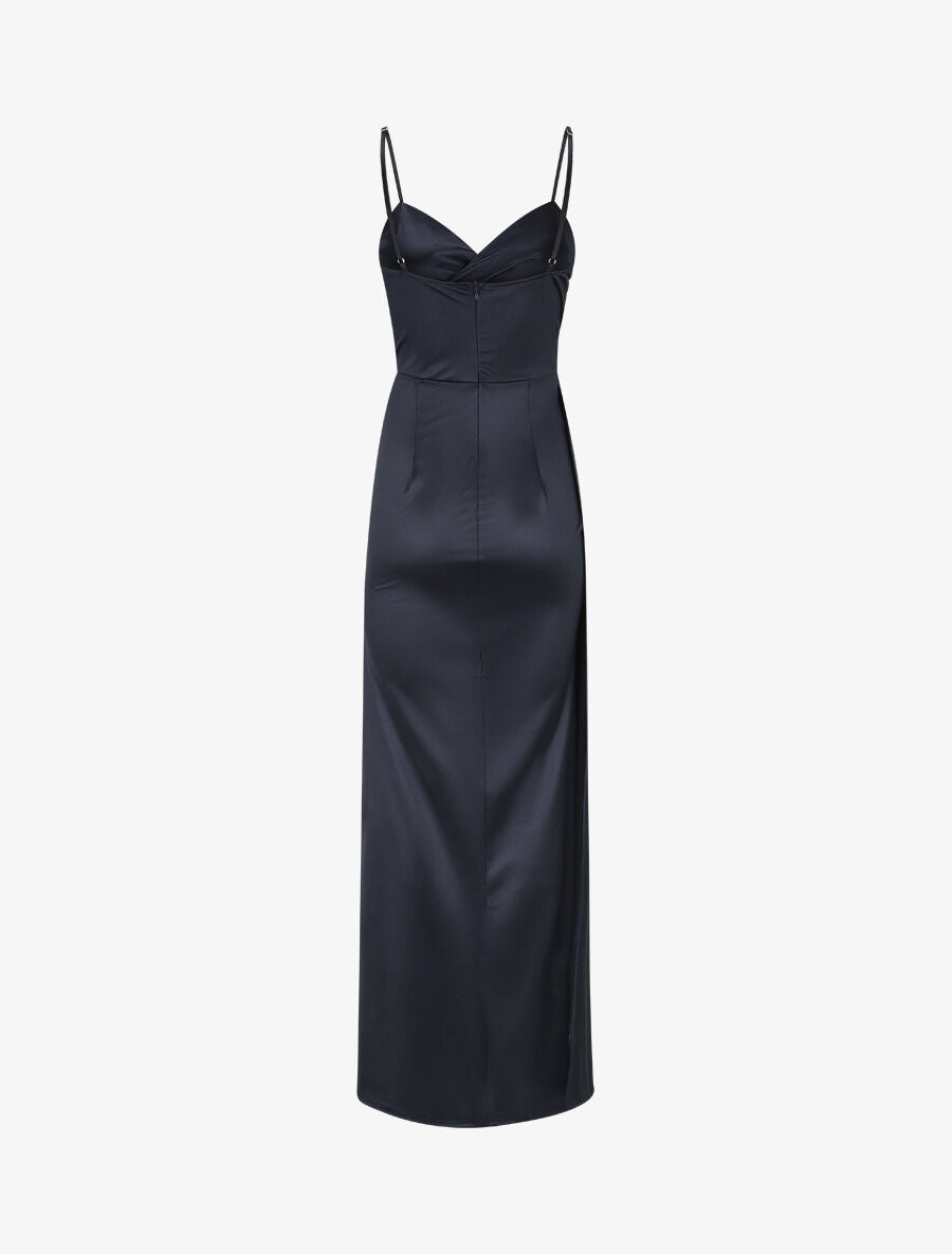 Robe longue fendue à fines bretelles - Bleu nuit - 2