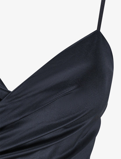Robe longue fendue à fines bretelles - Bleu nuit - 3