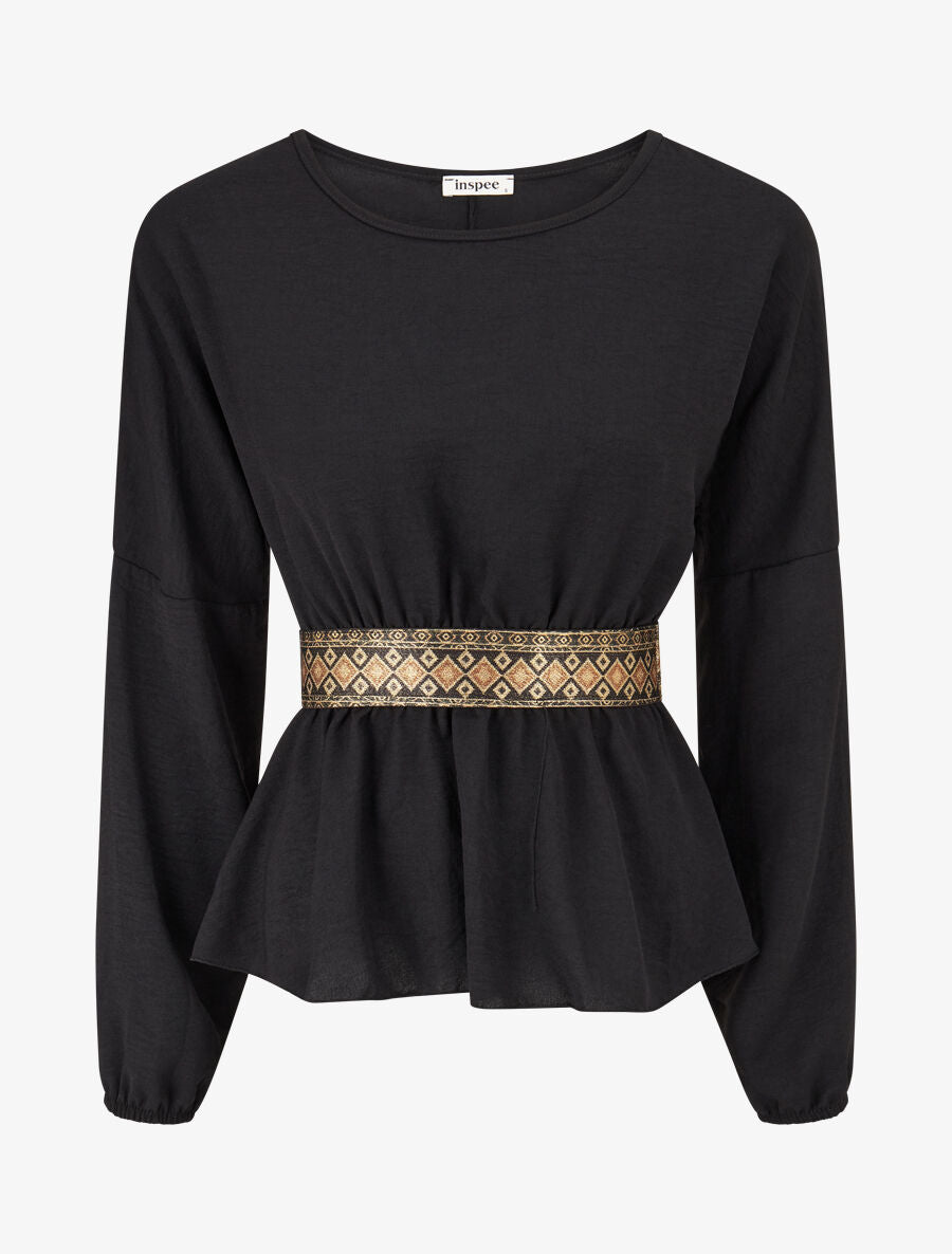 Blouse élastiquée à bande irisée - Noir - 1