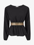 Blouse élastiquée à bande irisée - Noir - 1