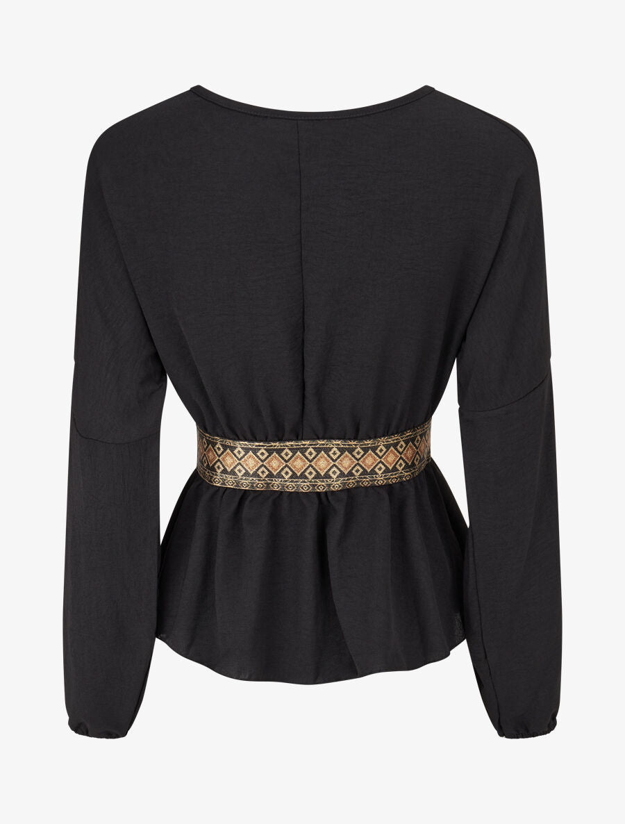 Blouse élastiquée à bande irisée - Noir - 2