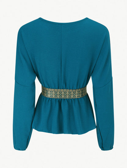 Blouse élastiquée à bande irisée - Bleu canard - 2