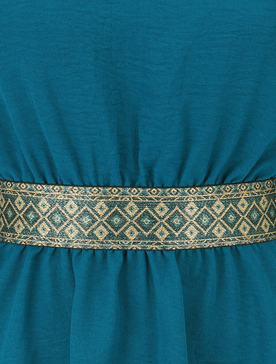 Blouse élastiquée à bande irisée - Bleu canard - 3