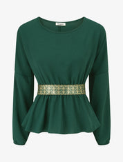 Blouse élastiquée à bande irisée - Vert sapin - 4