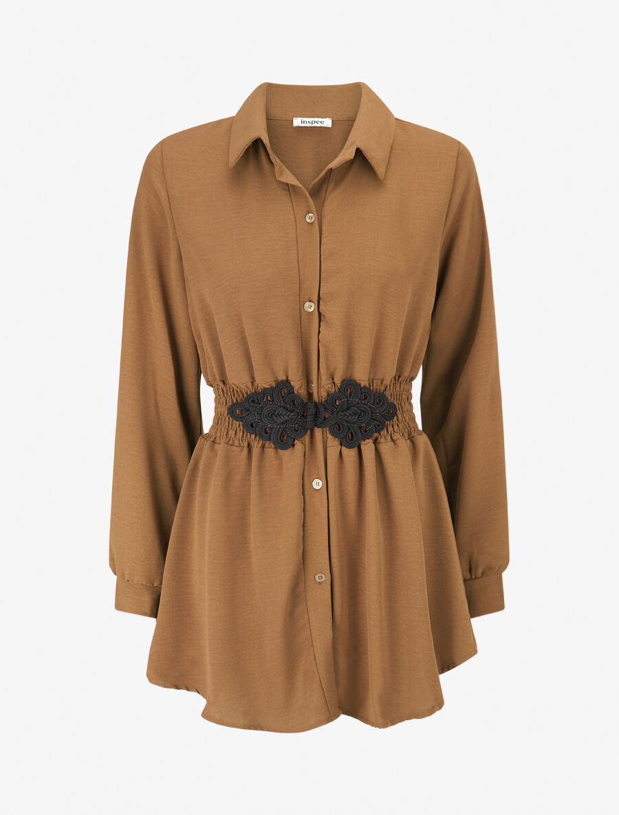 Chemise à taille élastiquée - Camel - 4