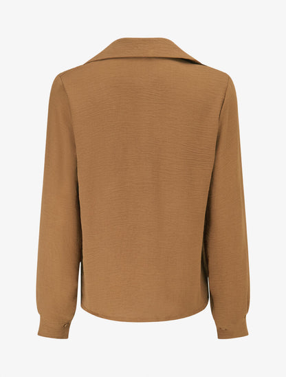 Chemise unie à col brodé - Camel - 2