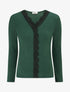 Pull fin à bande brodée - Vert sapin - 1