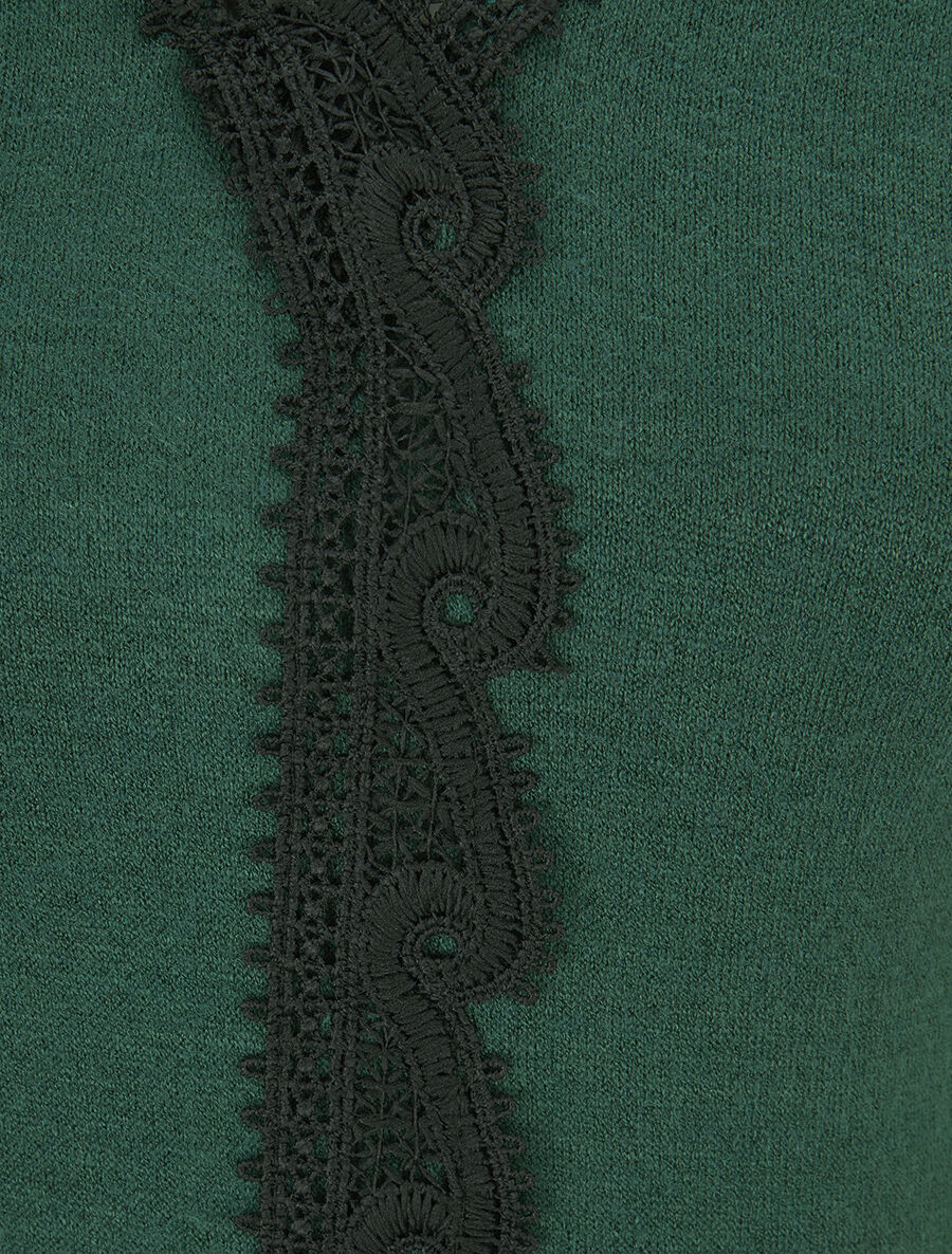 Pull fin à bande brodée - Vert sapin - 3