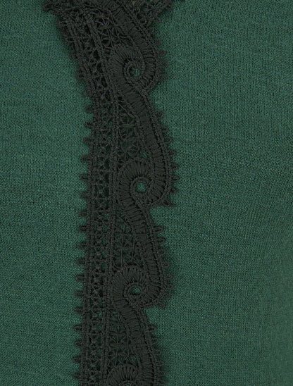 Pull fin à bande brodée - Vert sapin - 3